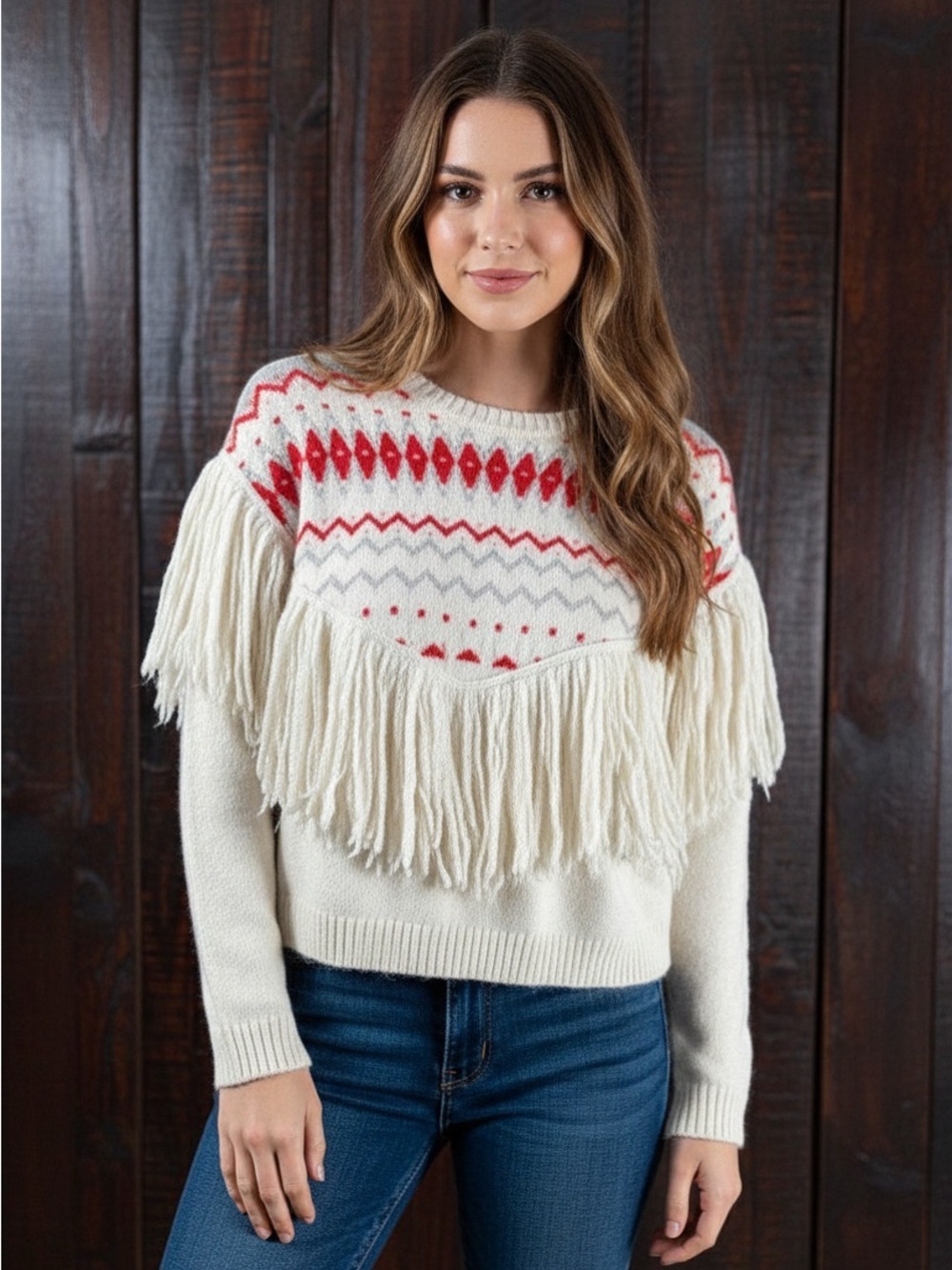 ECOTE Southwestern Fringe Sweater Size XS
